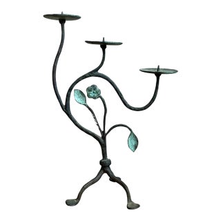 Vintage Floral Metal Candle Holder For Sale