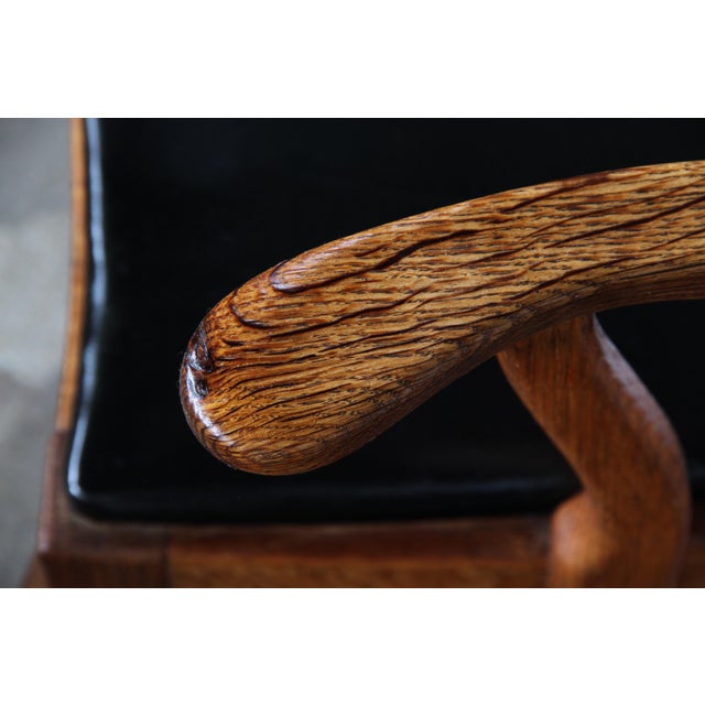 Vintage Brutalist Oak Razorblade Black Leather Armchair by H. Kjærnulf, 1960s For Sale - Image 4 of 18