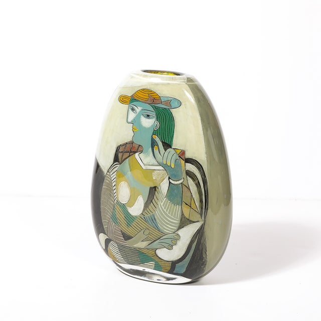 Modernist Hand-Blown Glass Vase W/ Picasso Motif Signed Ada Loumani For Sale - Image 13 of 16