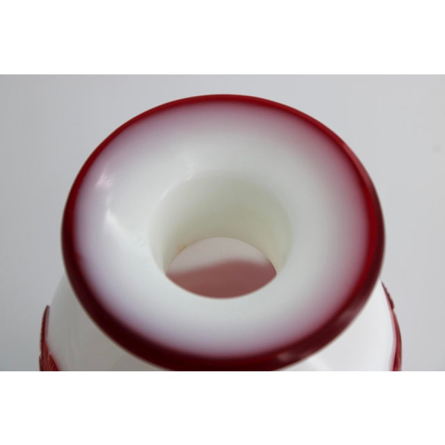 Antique Chinese Red & White Peking Glass Vase, Hand Carved Monkey, C1910 For Sale - Image 11 of 13