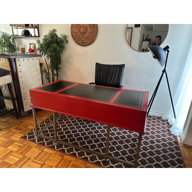 Red Sligh Furniture Hollywood Regency Red Lacquer Campaign Desk For Sale - Image 8 of 12