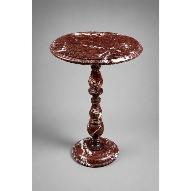 Red Marble Pedestal Side Table | Handcrafted Round Accent Table | Elegant Stone End Table 12x20 For Sale - Image 4 of 4