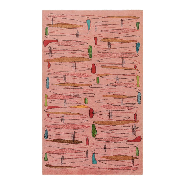 Vintage Turkish Rug in Pink With Colorful Geometric Patterns, From Rug & Kilim For Sale