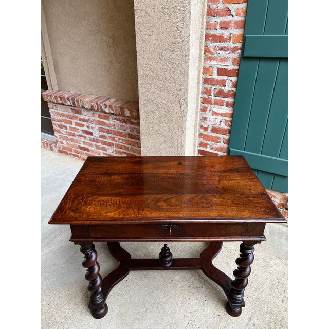 Antique English Barley Twist Writing Table Library Desk Jacobean Walnut C1880 For Sale - Image 4 of 18