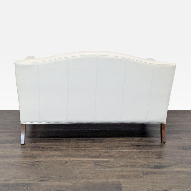 2010s Ethan Allen Cream Leather Loveseat With Wood Legs For Sale - Image 5 of 8
