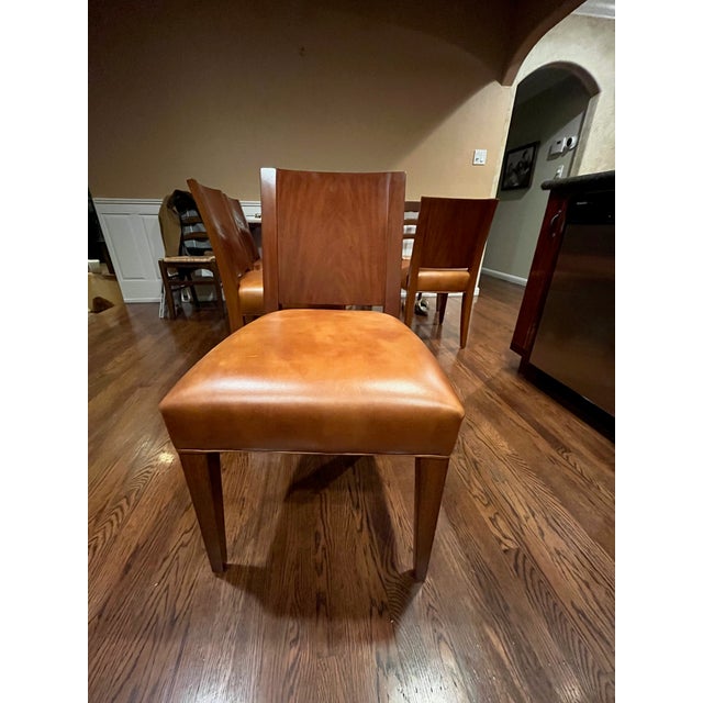 2000 - 2009 Lauren Ralph Lauren 60" Round Mahogany Fluted Pedestal Dining Set W/ 4 Modern Leather Chairs For Sale - Image 5 of 8