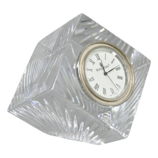 Vintage Waterford Crystal Glass Diamond Shaped Meridian Small Desk Clock For Sale