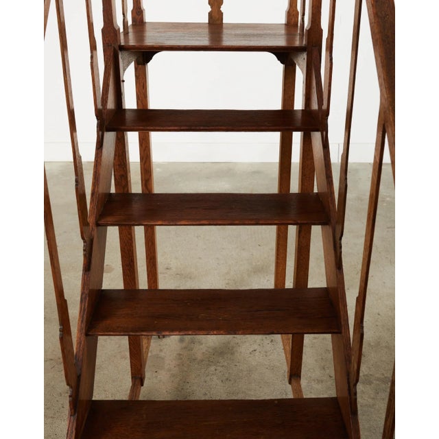 English Arts and Crafts Period Oak Library Step Staircase For Sale - Image 9 of 12