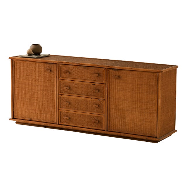 Vintage Rattan and Bamboo Sideboard, Italy, 1970s For Sale