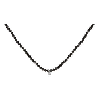 Sterling Silver Diamond Accent Black Spinel Bead Station Necklace For Sale