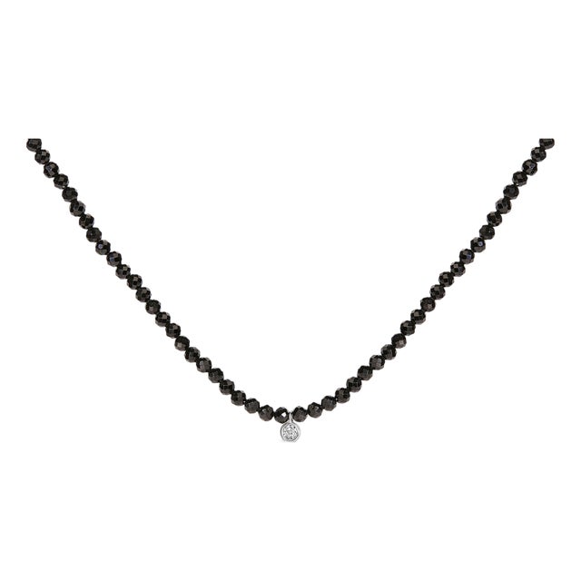 Sterling Silver Diamond Accent Black Spinel Bead Station Necklace For Sale