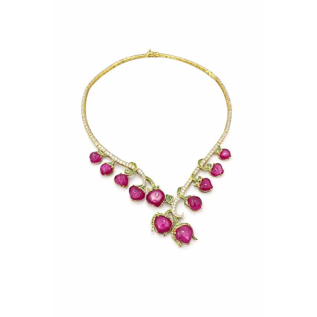 Bochic “Capri” Vintage Natural Ruby, White Topaz & Peridot Necklace For Sale In New York - Image 6 of 9