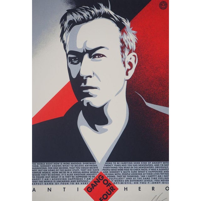 Shepard Fairey, aka Obey Giant (1970) Andy Gill, Anti-Hero (Red Edition) Original color lithograph Signed and dated 2020...