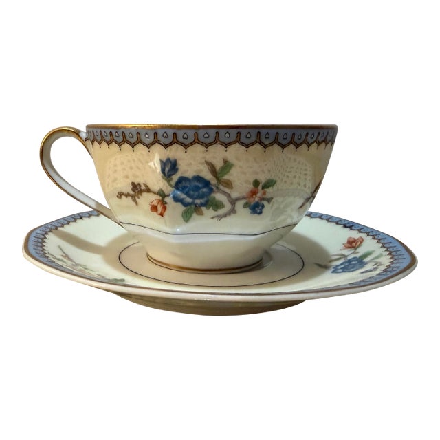 Late 19th Century Haviland Limoge Pocelain Teacup and Saucer in Paradise For Sale
