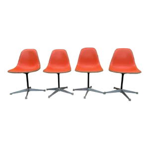 Mid Century Modern Herman Miller Swivel Shell Chairs in Orange - Set of 4