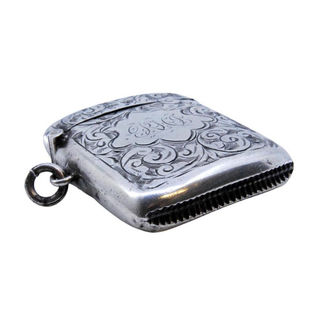 Silver Matchbox with Engraved Plant Motifs and Monogram Card For Sale - Image 9 of 9