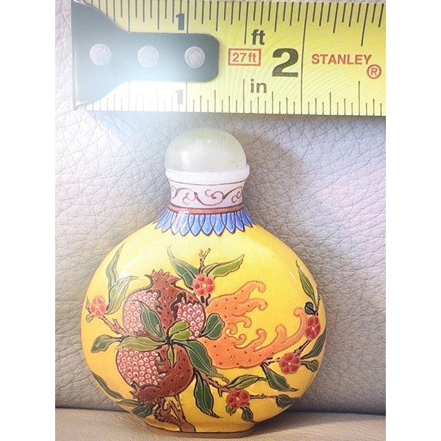 Glass Qing Dynasty Art: Yellow Peach Blossom Chinese Qianlong Mark Snuff Bottle For Sale - Image 7 of 8