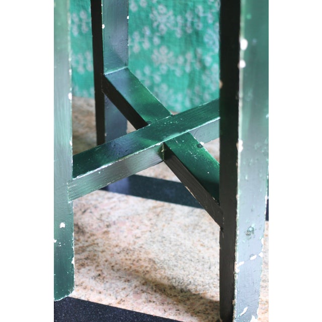 Farmhouse Vintage Green Painted Rustic Stool For Sale - Image 3 of 8