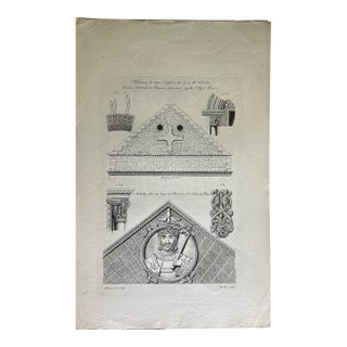 Mid 19th Century Etching Reproduction of Two Building Pediments From the 10th and 11th Centuries by Nicolas Xavier Willemin For Sale