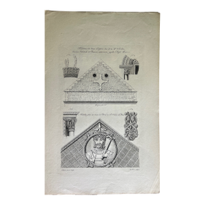 Mid 19th Century Etching Reproduction of Two Building Pediments From the 10th and 11th Centuries by Nicolas Xavier Willemin