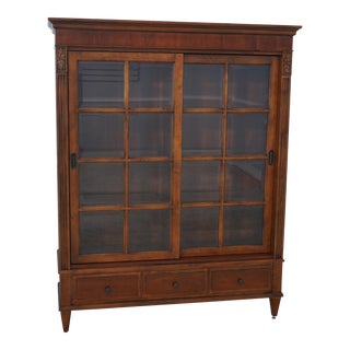 Ethan Allen Beveled Glass Sliding Door Bookcase For Sale
