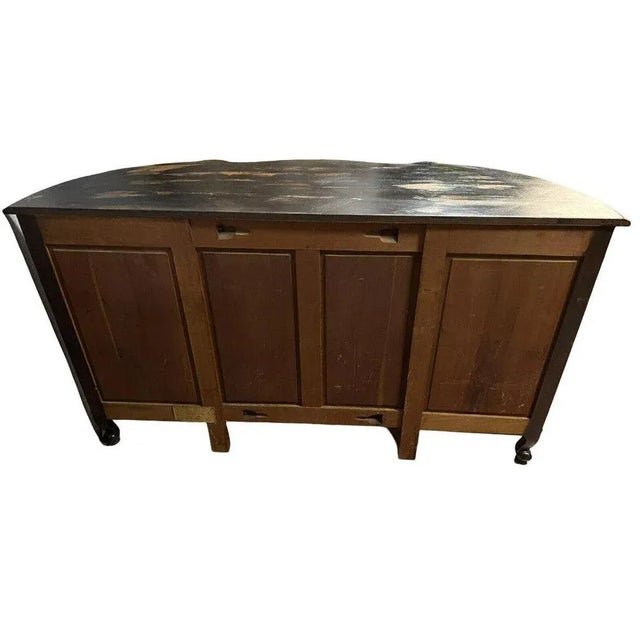 Louis XV-style lacquered and stained wood enfilade sideboard circa 1900. Half-moon shaped curved front opening with 3...