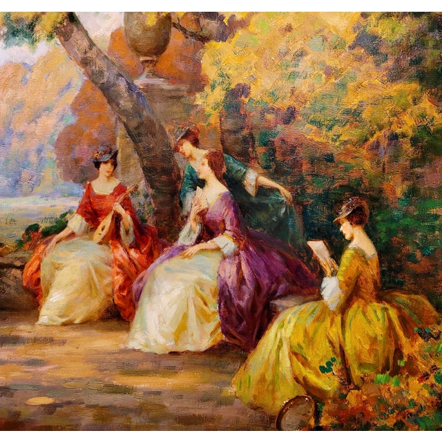 Textile Joseph Tomanek-19th Century Elegant Women Having an Outdoor Party-Oil Painting For Sale - Image 7 of 12