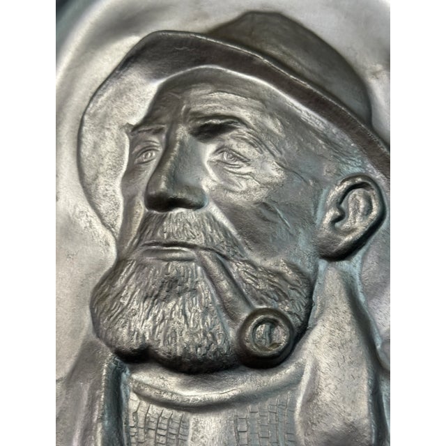 Pewter Fisherman Hanging Platter – Nautical Coastal Wall Art For Sale In San Diego - Image 6 of 9