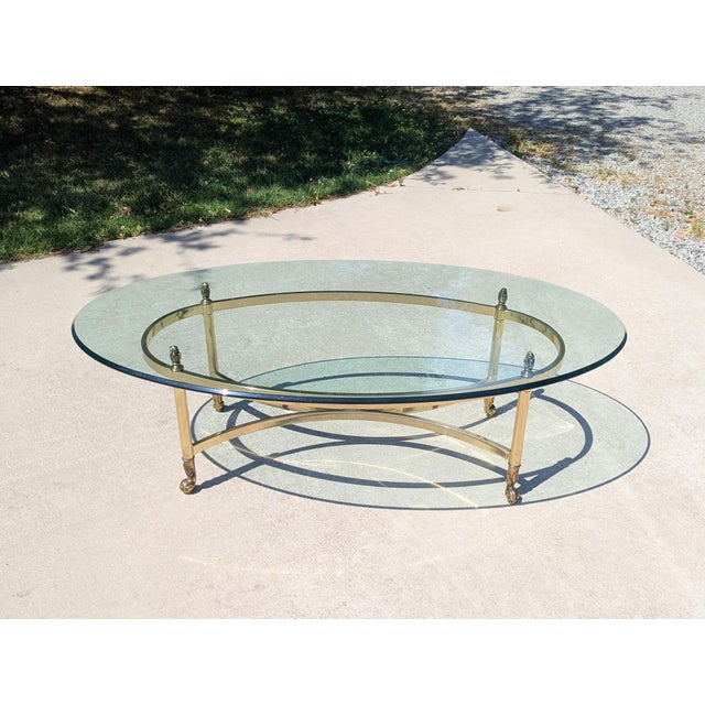 Brass Vintage Labarge Regency Brass and Glass Cocktail Table For Sale - Image 8 of 18