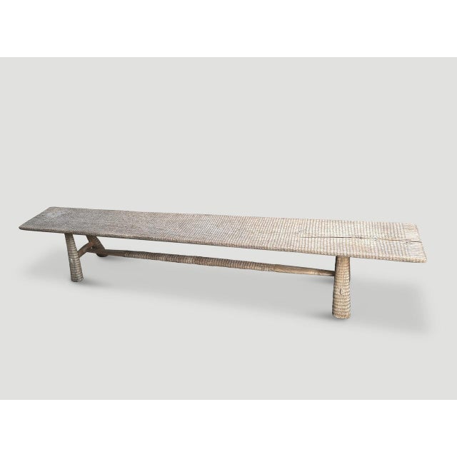 2010s Andrianna Shamaris Impressive Minimalist Hand Carved Teak Wood Bench For Sale - Image 5 of 6