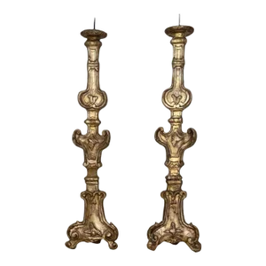 Pair 18th Century Italian Large Gold Candlesticks