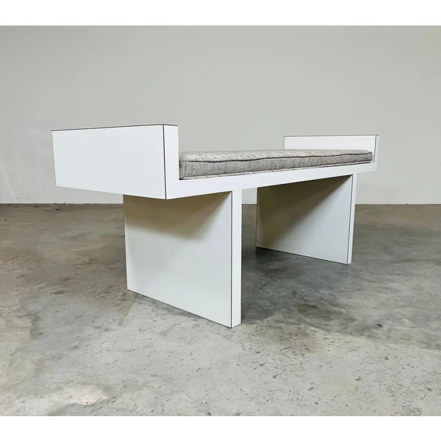 1960s Mid-Century Frank Lloyd Wright Style White Laminate Window or Entryway H Bench For Sale - Image 5 of 8