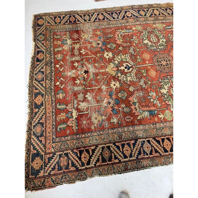 Persian TERRACOTTA & KIWI Antique Heriz Artistic Blooming Design Rug 6.8 x 9.7 For Sale - Image 3 of 18