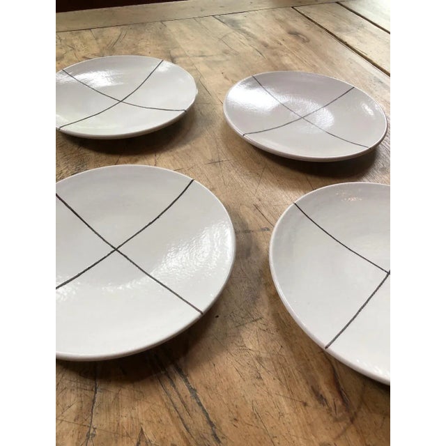 Modern Set of 4 Italian Dinner Plates (Hand-Painted and Hand-Thrown on Potter's Wheel) For Sale - Image 3 of 7
