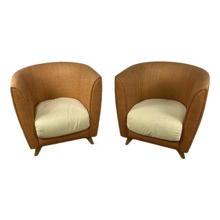 Bon Ton Chairs in Rattan and Fabric by Giuseppe Viganò for Bonacina, 1990s, Set of 2 For Sale