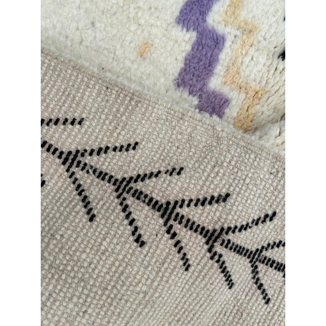 Cream Beni Ouarain Moroccan Wool Rug With Lavender Tribal Motif For Sale - Image 8 of 10