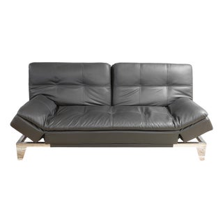 Contemporary Modern Gray Leather and Chrome Frame Adjustable Sleeper Sofa Futon For Sale