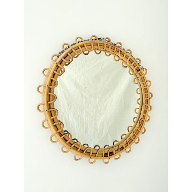 Mid-Century Modern Italian Round Rattan and Bamboo Wall Mirror from Franco Albini, 1950s For Sale - Image 3 of 13