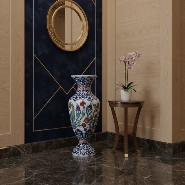 Ceramic Handmade Ceramic Grand Palace Vase (50cm) Imperial Rumi Patterns and Mixed Florals Pedestal Urn Form For Sale - Image 7 of 12