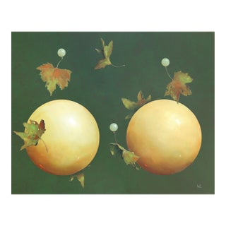 Autumn's Last Dance - Abstract Modern Surrealist Dark Green and Yellow Painting Artwork by Jeff Faust For Sale