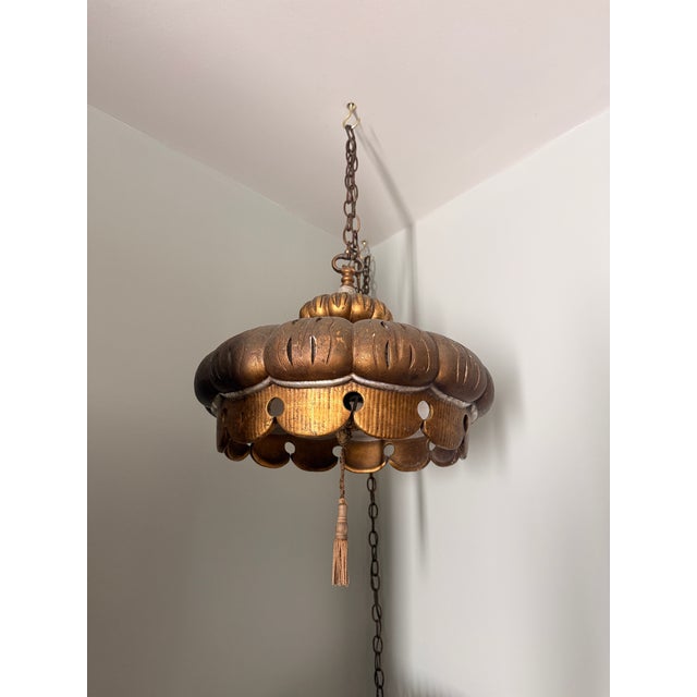 Mid 20th Century 4 Light Large Pendant Lamp With Pull Chain For Sale - Image 9 of 11