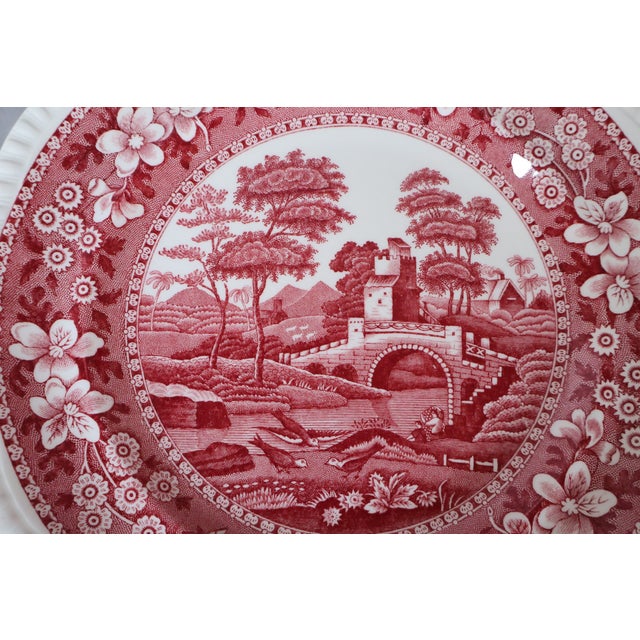 Copeland Set of 4 Vintage Copeland Spode Tower Red Transferware Plates, England, Circa 1920s–1930s For Sale - Image 4 of 5