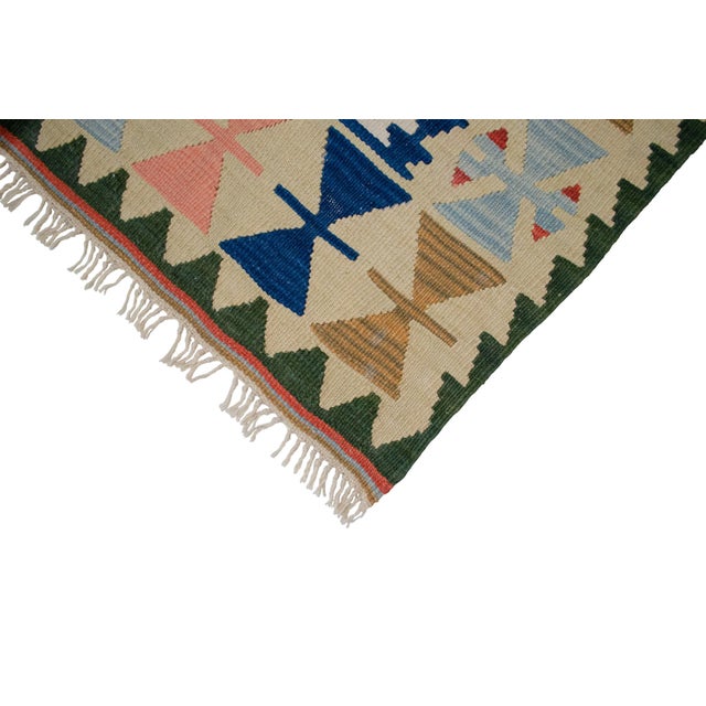 Hand-Woven Turkish Rug Flat Weave Wool Area Rug - 3'7" X 5'10" For Sale - Image 10 of 11