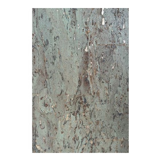 Luxury Natural Cork Wallpaper by House Party | Shimmering Green on Silver Metallic | 6 Yards For Sale