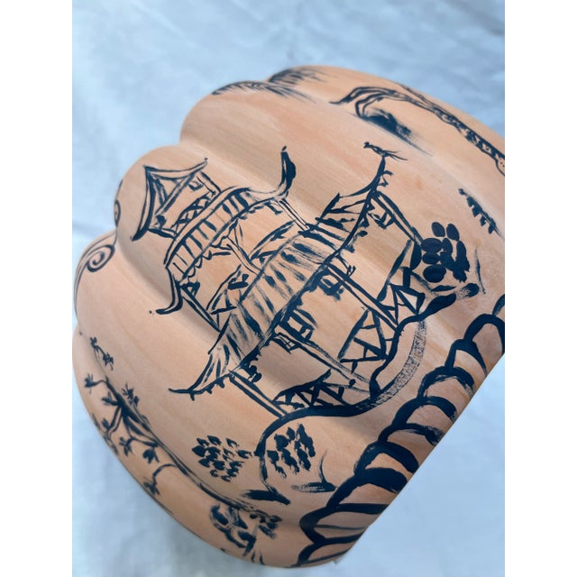 Ceramic Hand Painted Chinoiserie Ceramic Pumpkin For Sale - Image 7 of 9