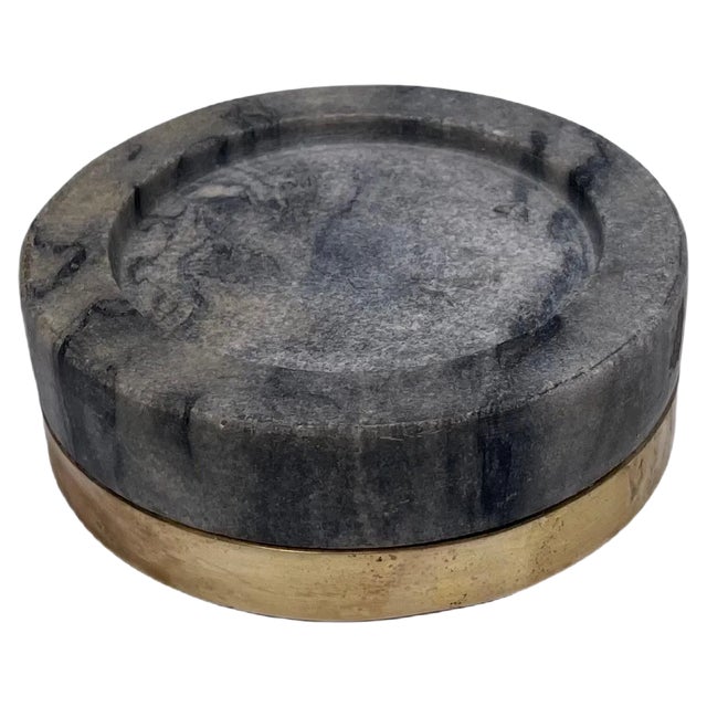 Italian Grey Vide Poche Ashtray in Marble and Brass, 1960 For Sale