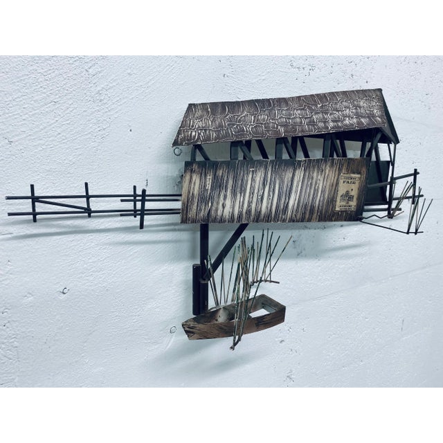 Mid-Century Modern Curtis Jere Artisan House Mid-Century Country Barn Bridge With Row Boat, 1995 For Sale - Image 3 of 11
