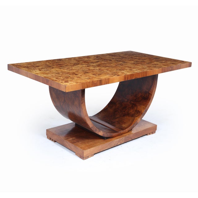 Art Deco French U-Base Dining Table in Burr Walnut, 1930s For Sale - Image 15 of 15