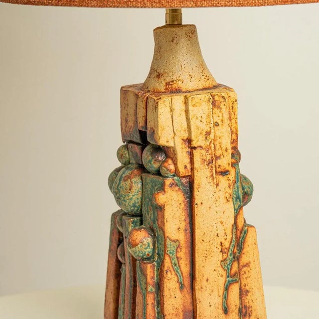 1960s Ceramic Table Lamp with Custom Silk Lampshade by René Houben, 1960s For Sale - Image 5 of 11