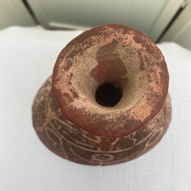 Red 10" Vintage Primitive Figural Terracotta Vase - Rustic Sgraffito Earthenware Jug For Sale - Image 8 of 12